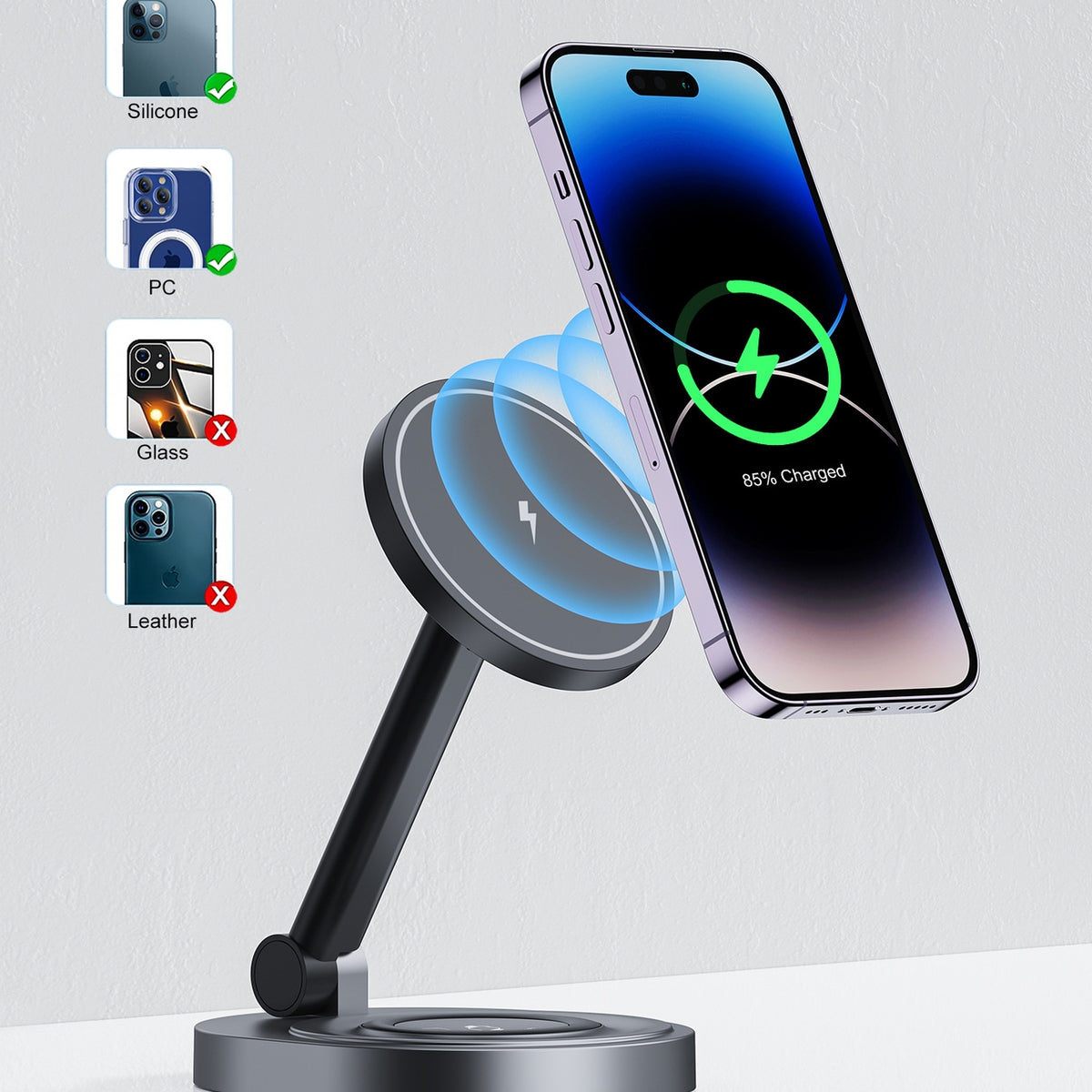 Support de chargeur magnétique sans fil pliant