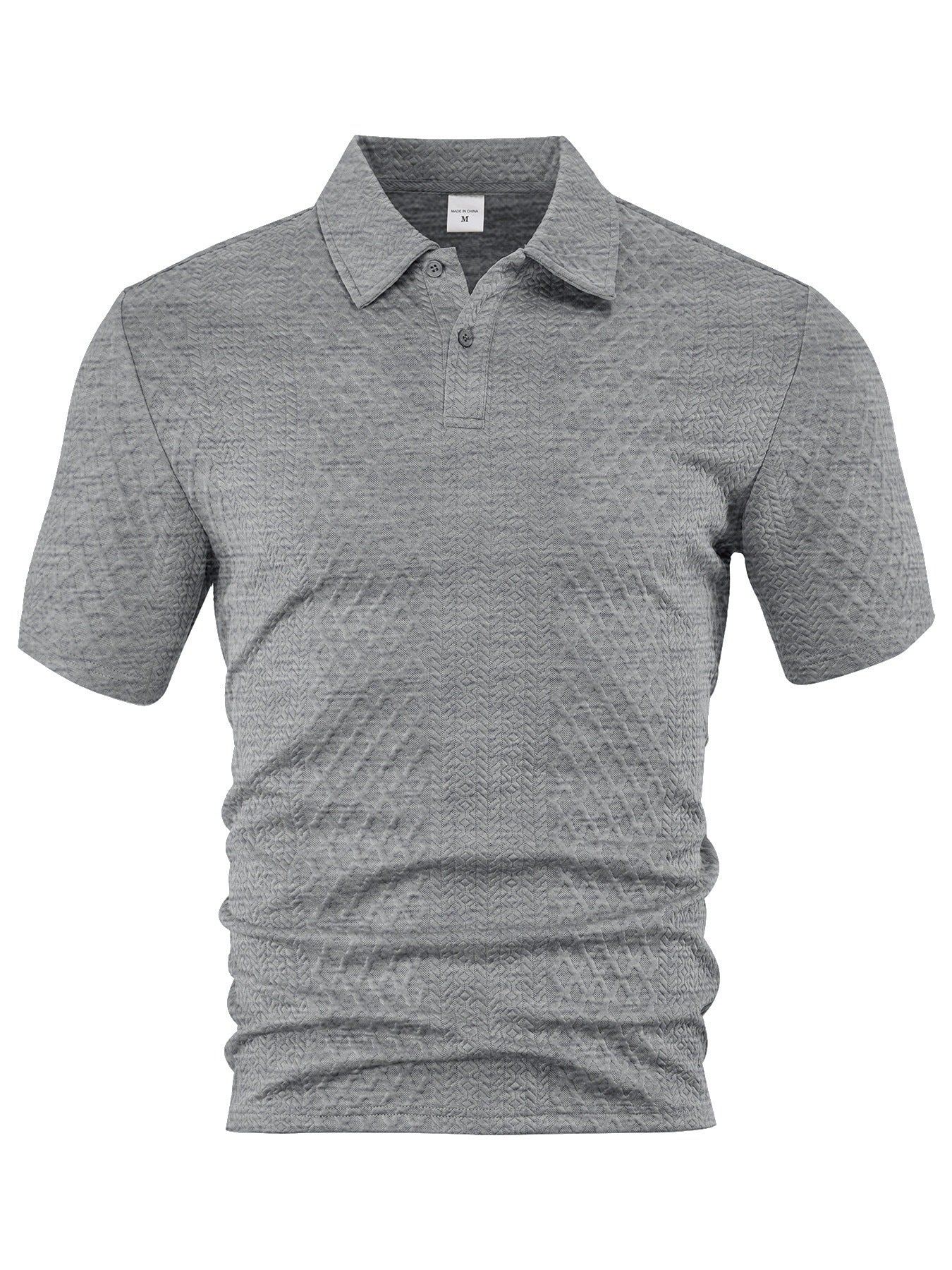 Men's Summer Thin Loose Respirant Solid Color Jacquard Tissu Lapel Short Sleeve Polo Shi