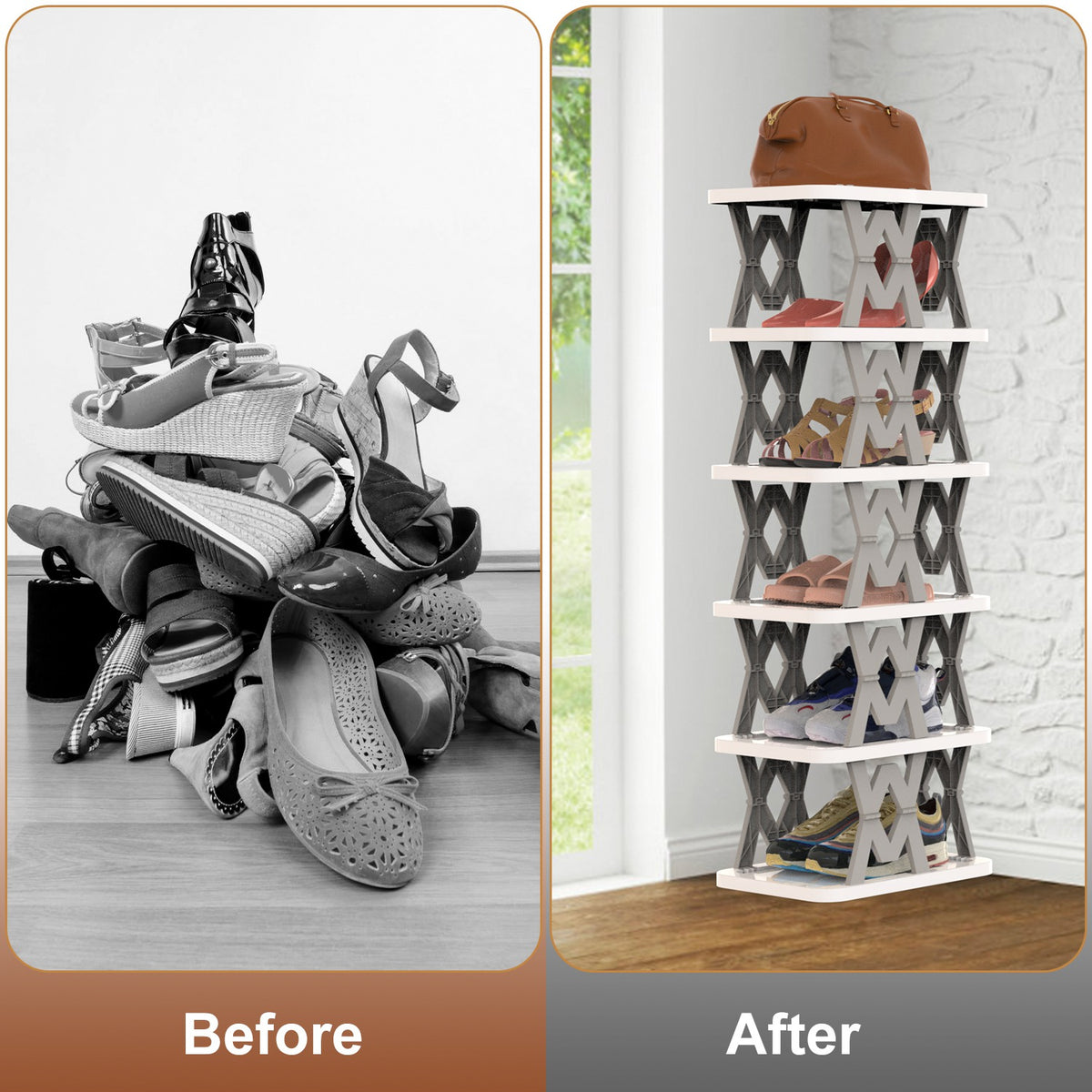 6 Tier pliable Shoe Rack Vertical Shoe Organizer Narrow Shoe Rack pour petits espaces Espace