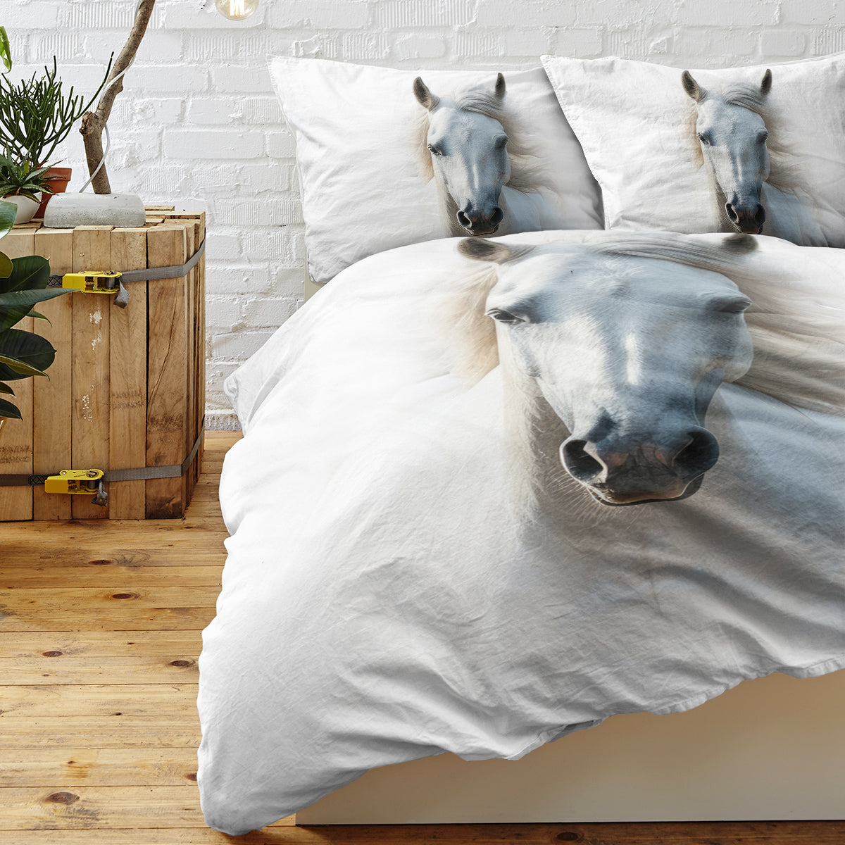 White Horse Bedding Set Horse Cover Comforter for Teens Super Soft Construction From
