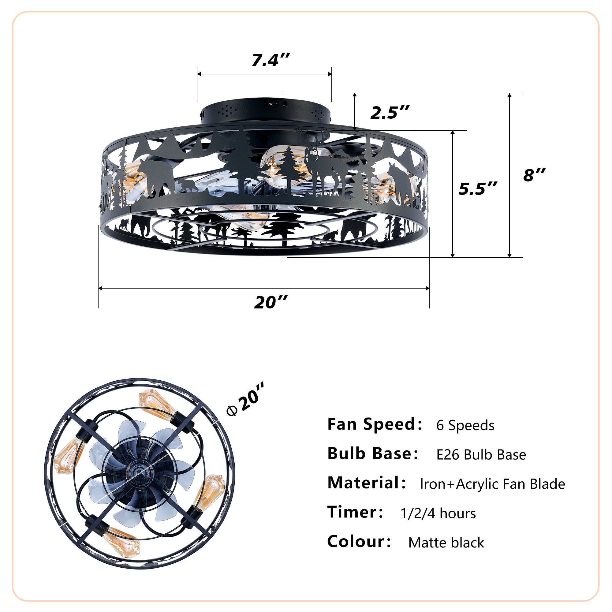 Éventails de plafond 20en Caged avec télécommande