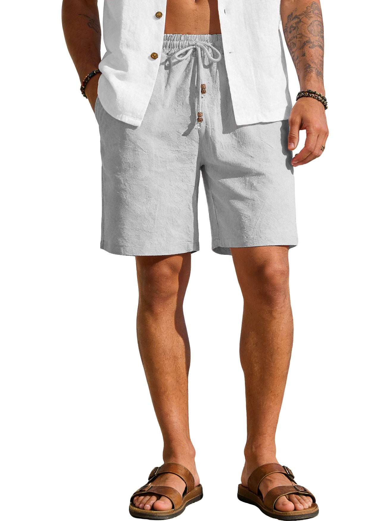 Style d'été homme couleur solide coton et lin Short