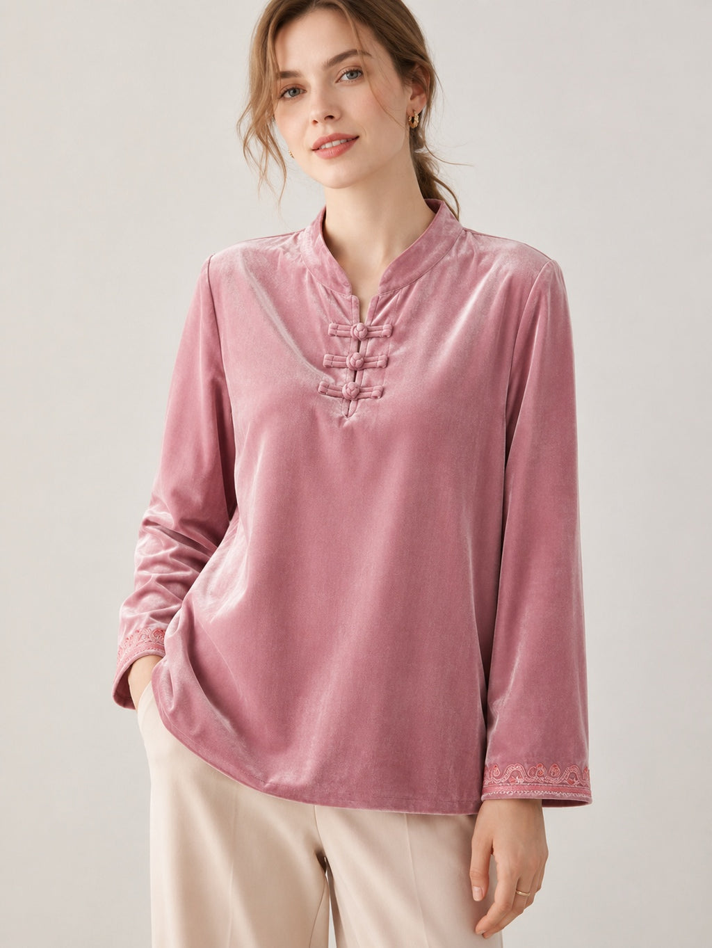 Sexy long-sleeved velvet top