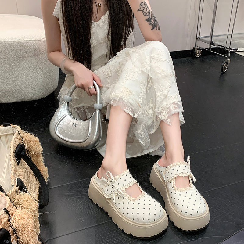 Femmes Sweet Lolita Polka Dot Dentelle Trim Platform Mule Flats Matching Daily
