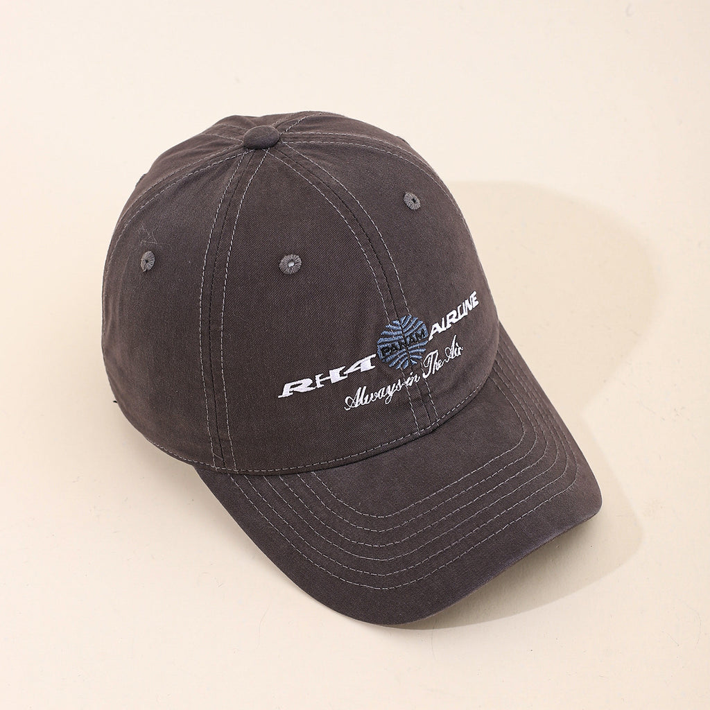Men's Solid Color Embroidered Letters RH4 Slim-Brim Minimalist Adjustable Casual Style Pea