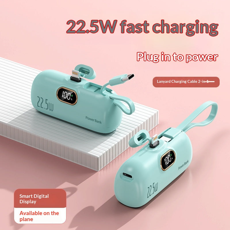 Emergency Mini Power Bank with Built-in Cable - Quick Recharge Pocket Capsule