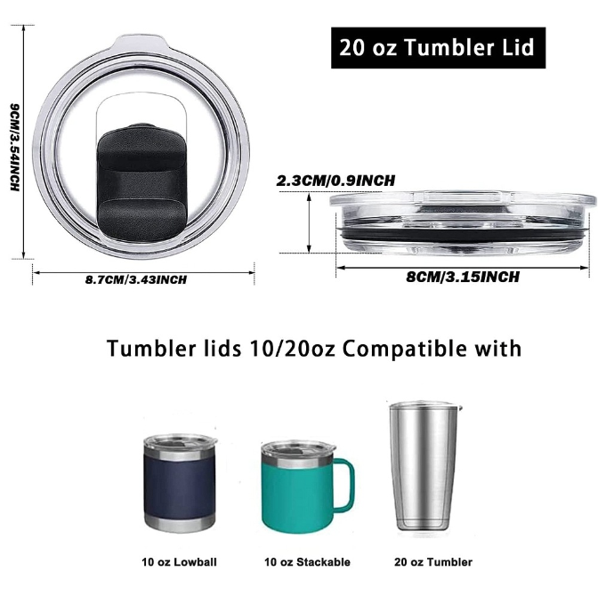 Couvercle de tasse 2Pcs Couvercle de tasse 10 oz ou 20 oz Slider magnétique Spill Proof Tumbler