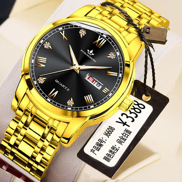 Double calendrier lumineux Quartz acier inoxydable Imperméable montre homme avec montre