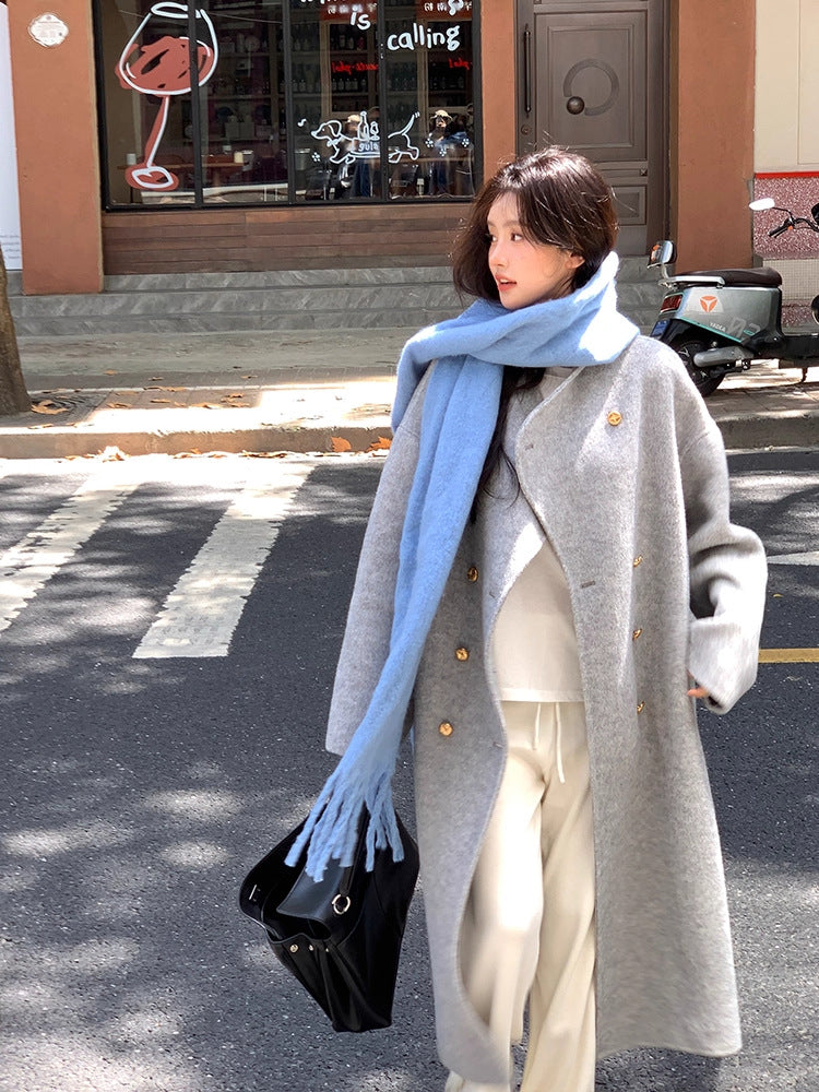 Manteau de cachemire à double face de taille moyenne pour femmes