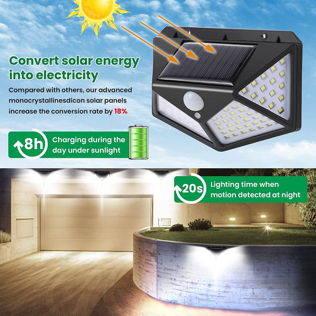 Solar Power PIR Motion Sensor Lumières murales 1o0 LED Outdoor Garden Lampe de sécurité