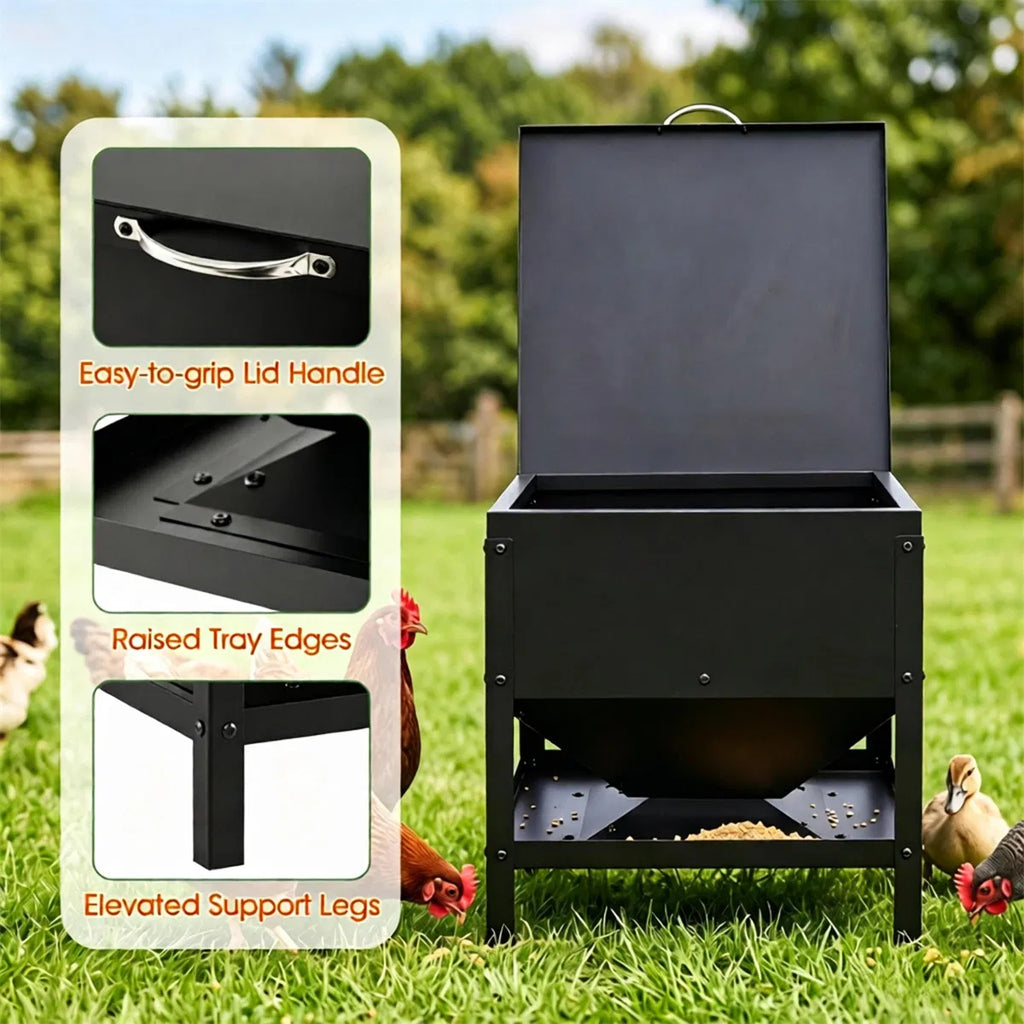 Hopper d'alimentation de poulet en acier inoxydable robuste avec couvercle de levage