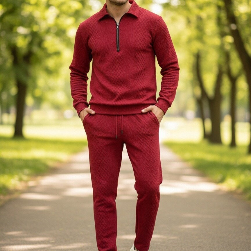 Pantalon et chandail de polo Jacquard pour hommes avec collier de lapel
