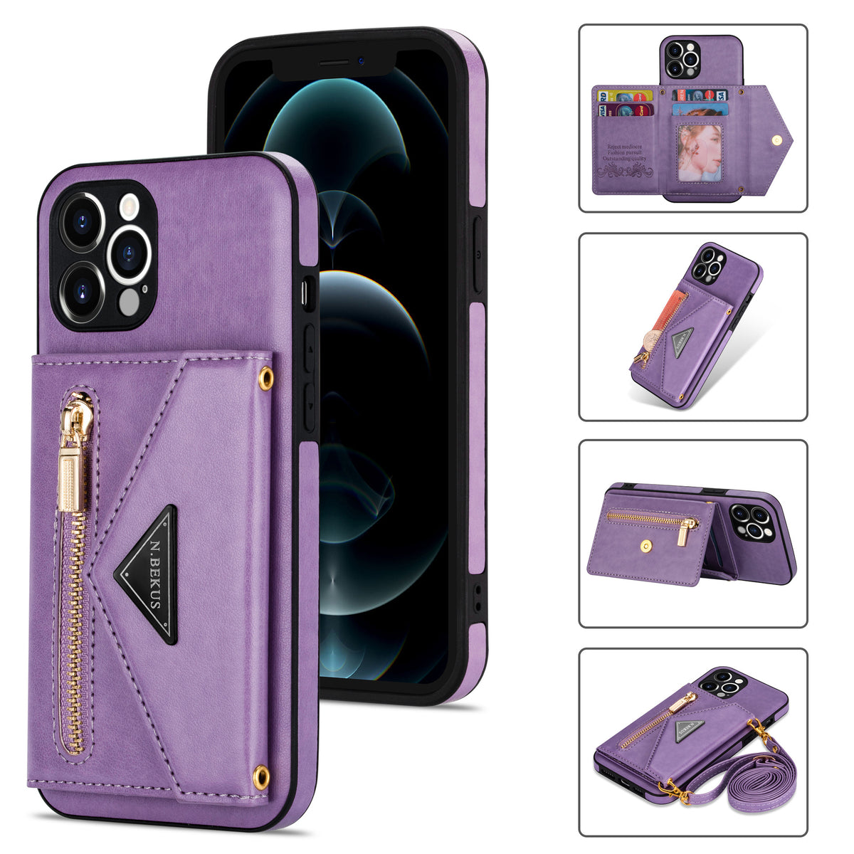 Étui téléphonique croisé avec bracelet en cuir et insert de carte