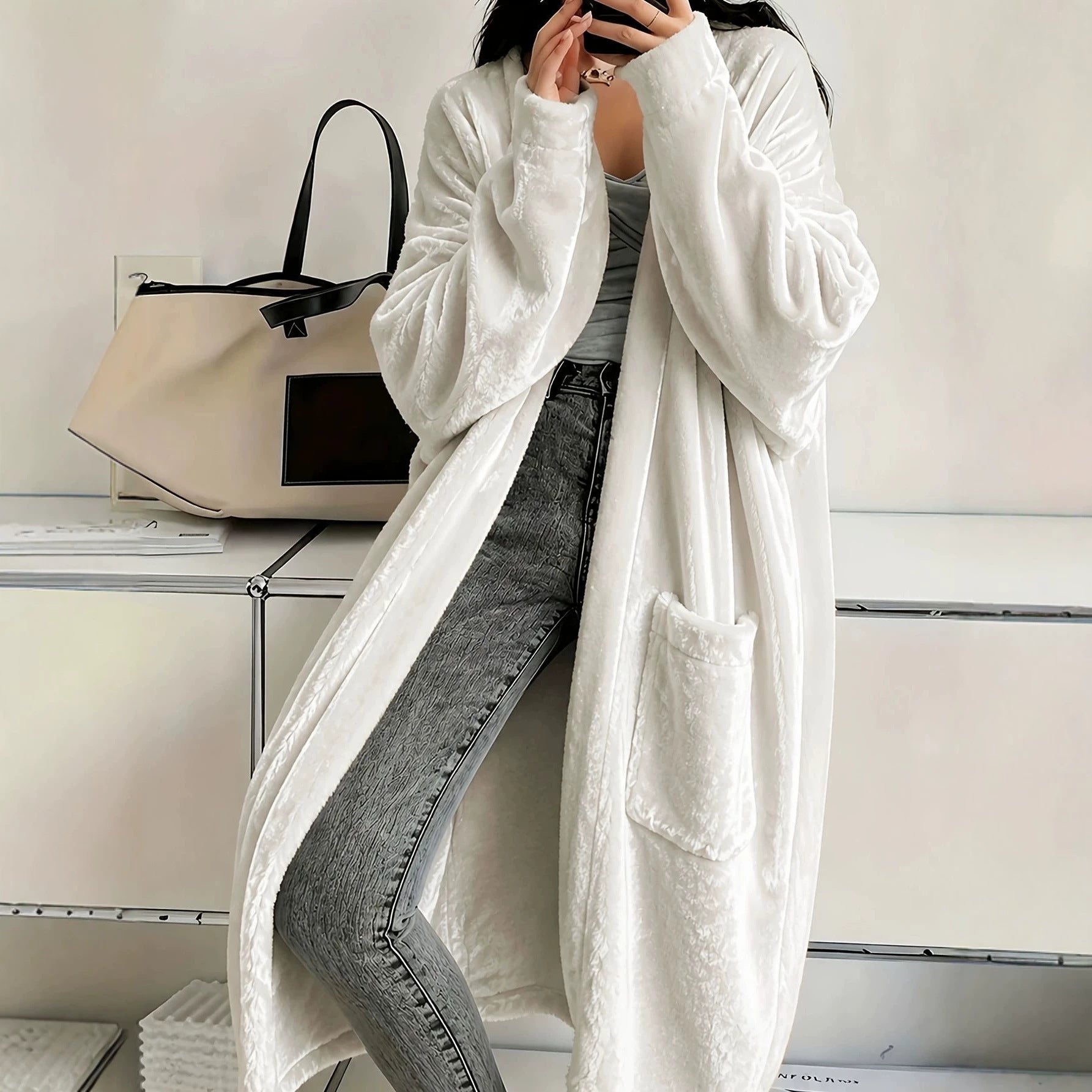 Annou Arrivée Automne & Hiver Velvet Femme Manches longues Mode Casual Cape Coat