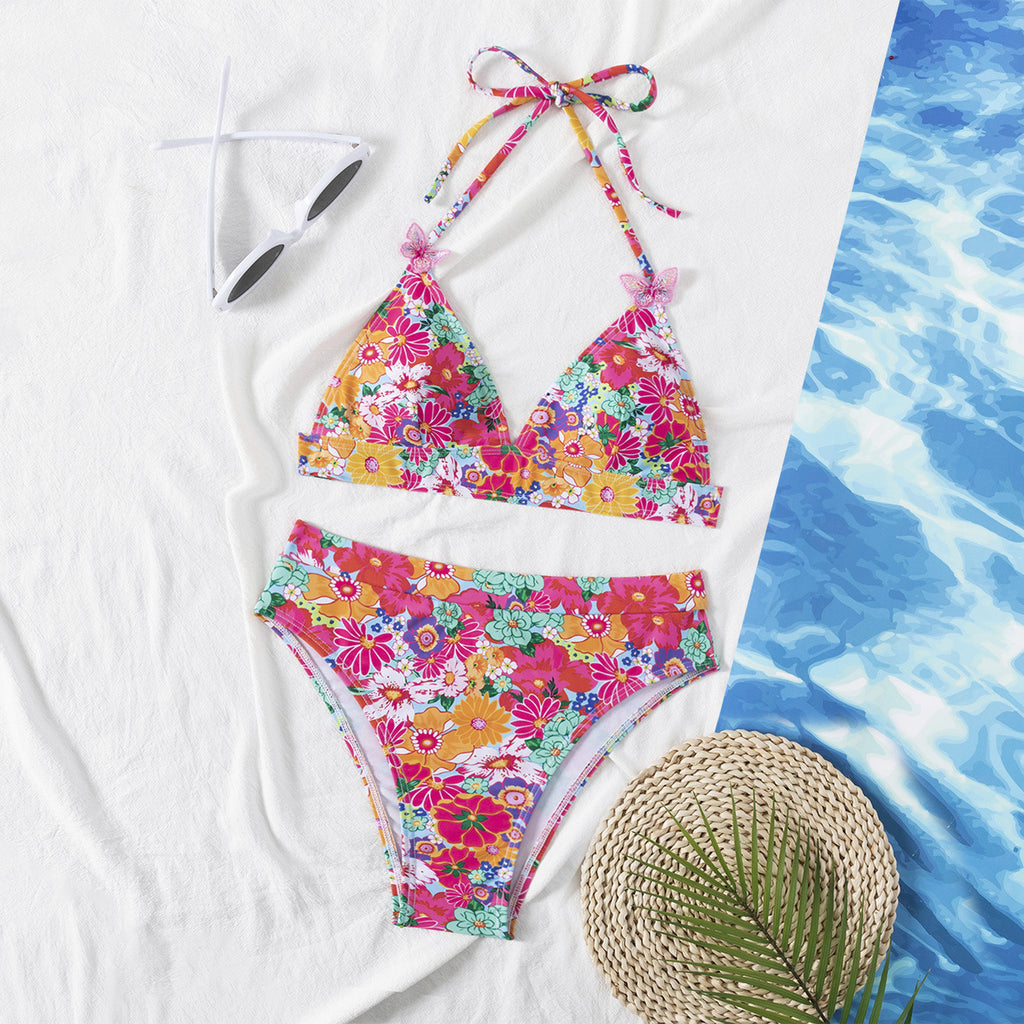 Style européen et américain Bikini maillot de bain Amazon Dentelle-Up Backless Sexy Floral Beach Biki