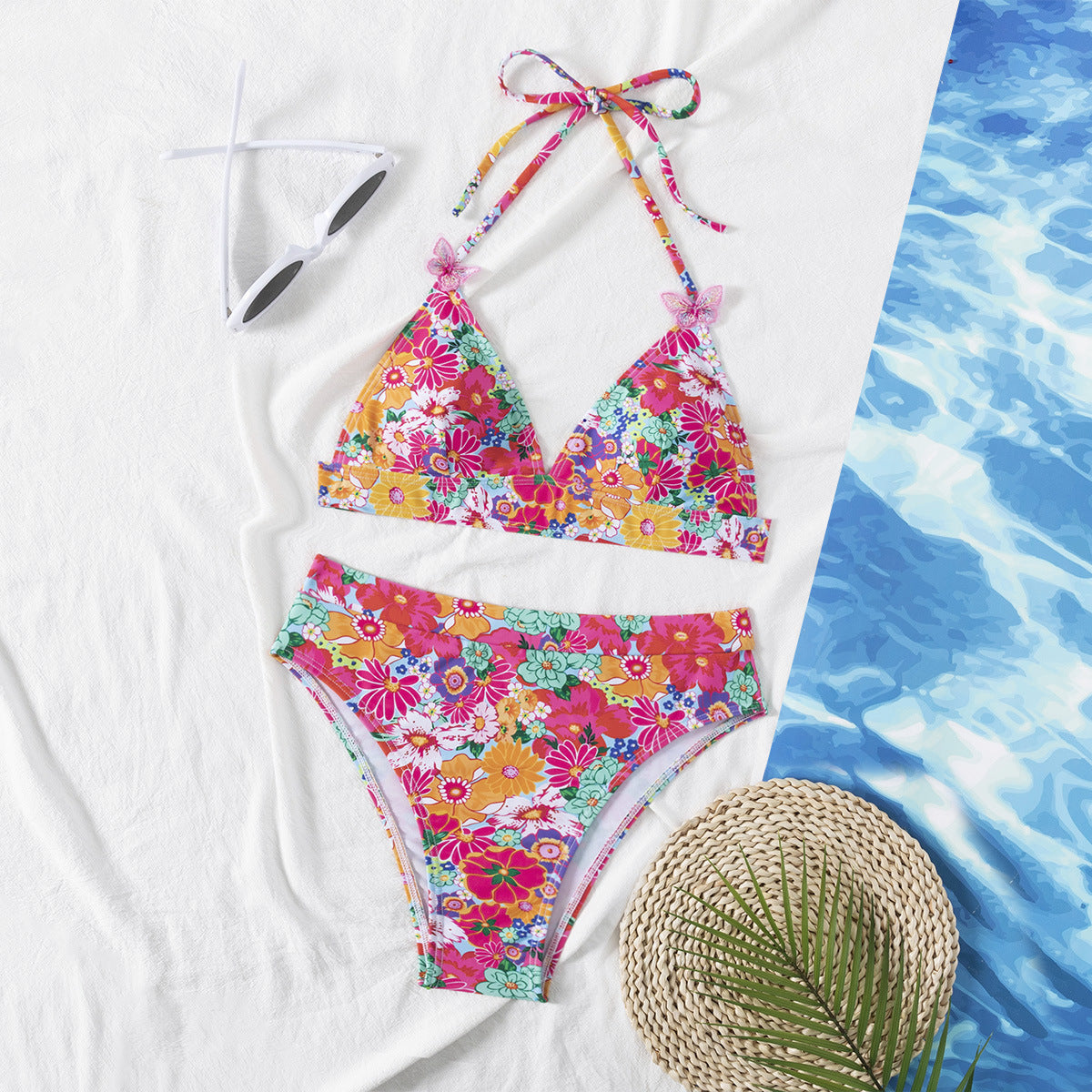 Style européen et américain Bikini maillot de bain Amazon Dentelle-Up Backless Sexy Floral Beach Biki