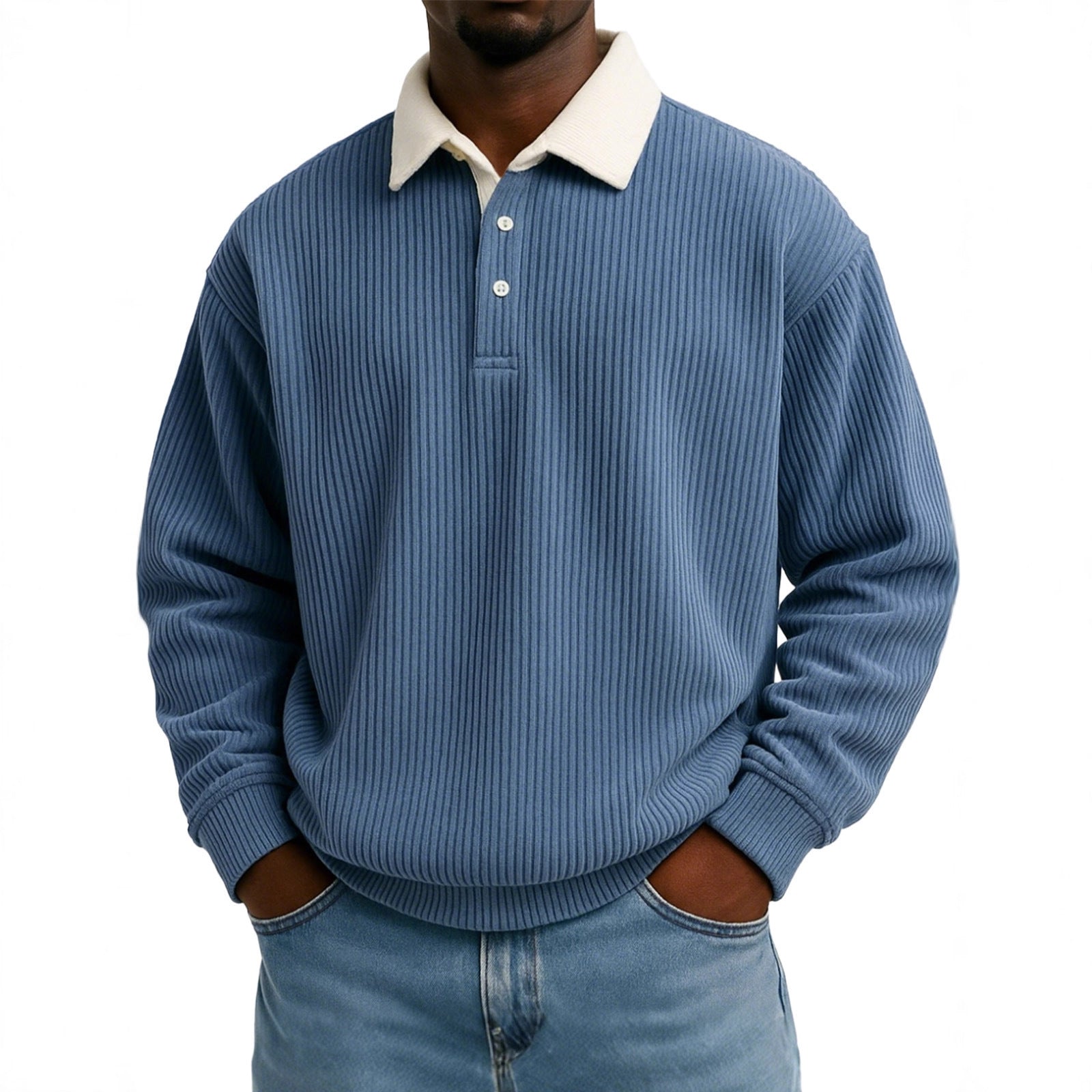Chemise casual à manches longues rayée Corduroy pour hommes