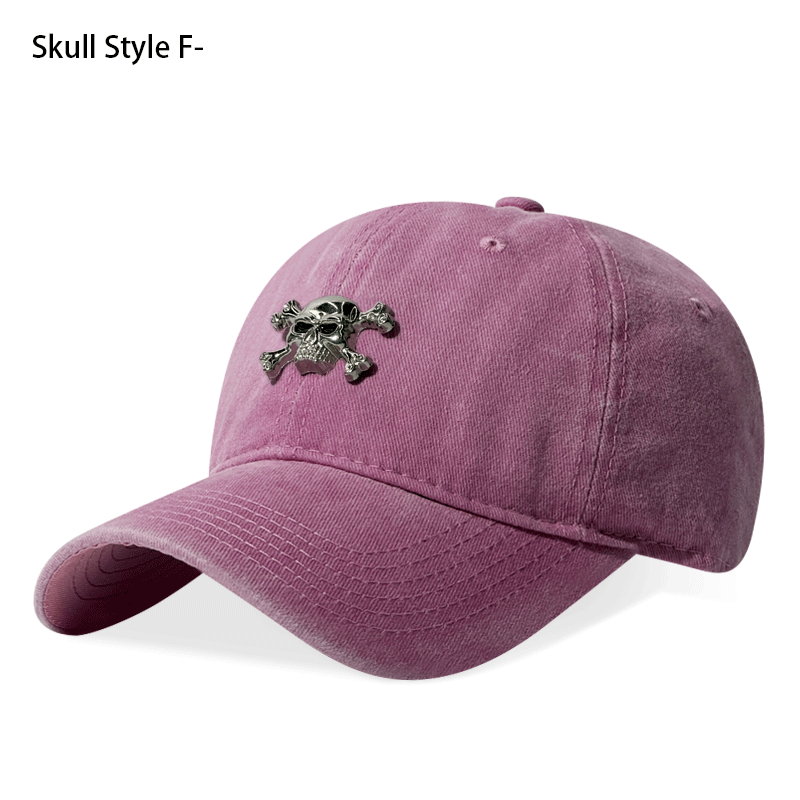 Vintage Crâne lavé Casquette de baseball 3D en métal Emblem réglable Unisex Dad Hat Streetwear