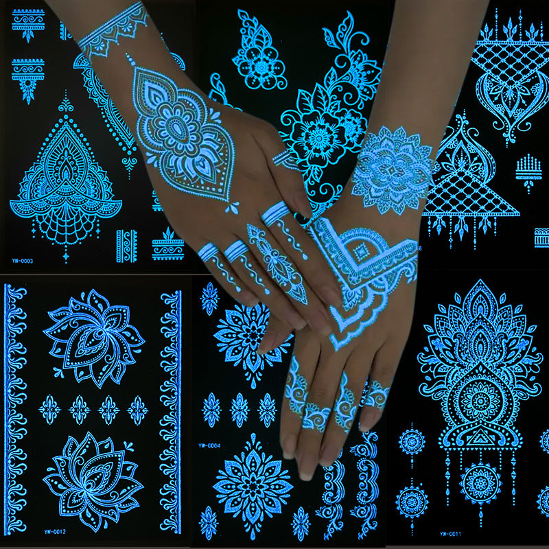 Stickers Tattoo Glow In The Dark Henna Intricate Dentelle Hand & Arm Designs pour Halloween Chr