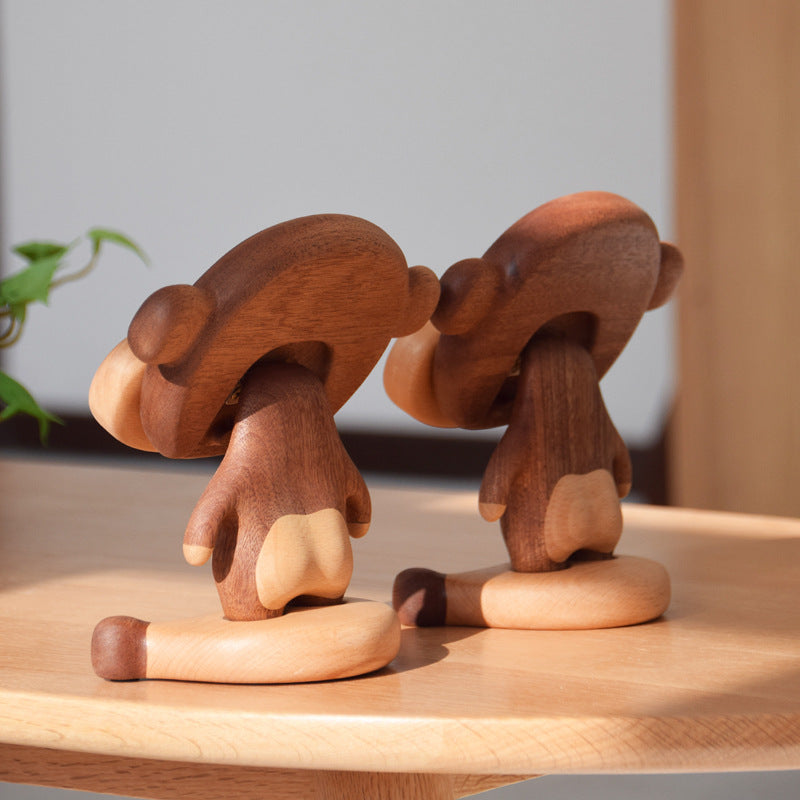 Bois massif Creative Monkey Porte-Téléphone mignon Table de support de téléphone cellulaire Ornements décoratifs
