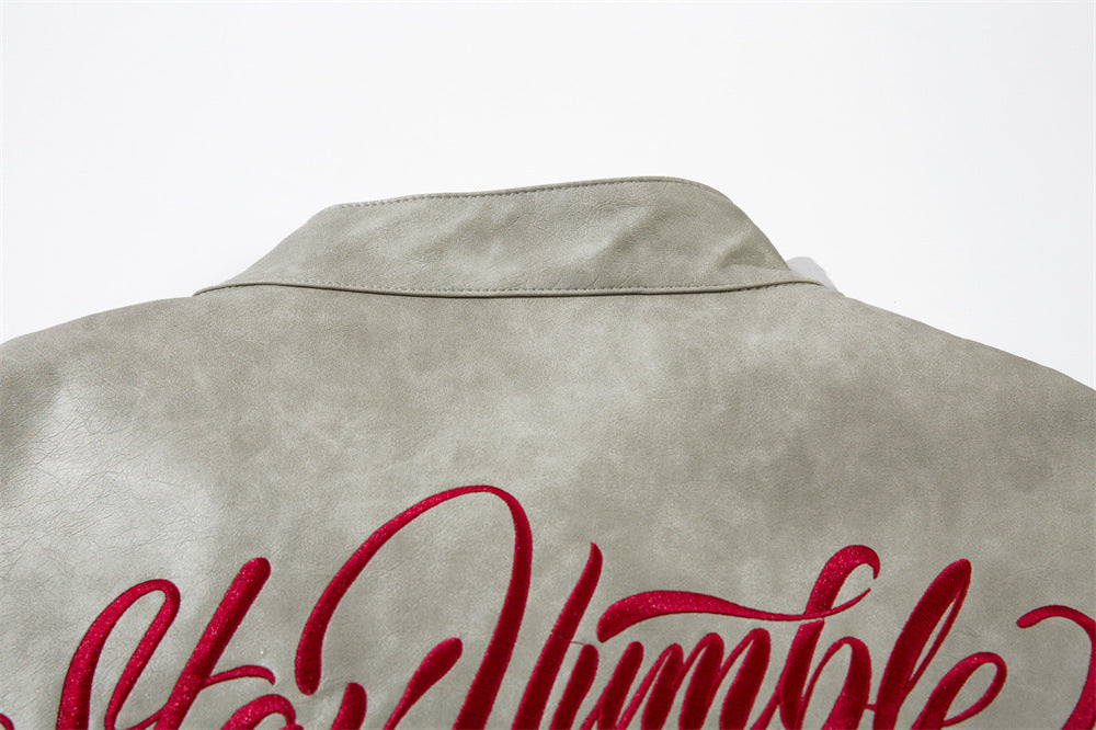 Lettre brodée pour hommes Veste en cuir souple