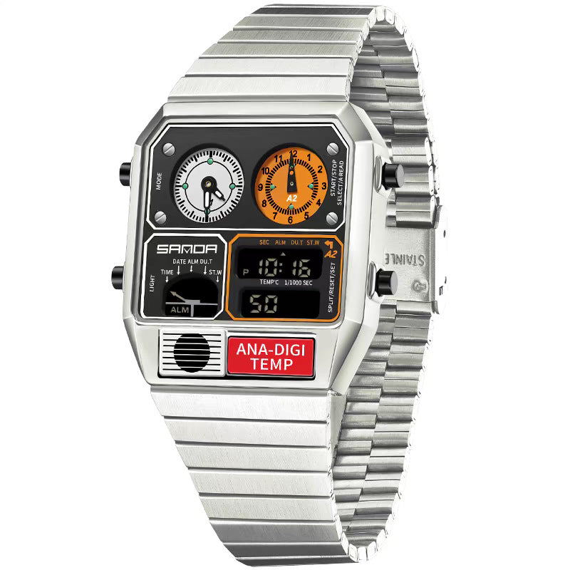 Multifonctionnel Retro Square Montre homme imperméable avec mesure de température