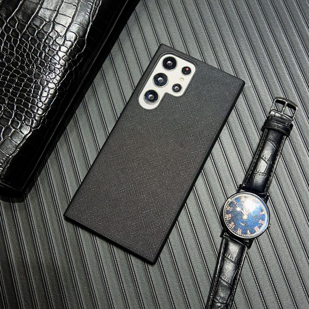 Boîtier de protection de téléphone portable noir simple en cuir d'affaires