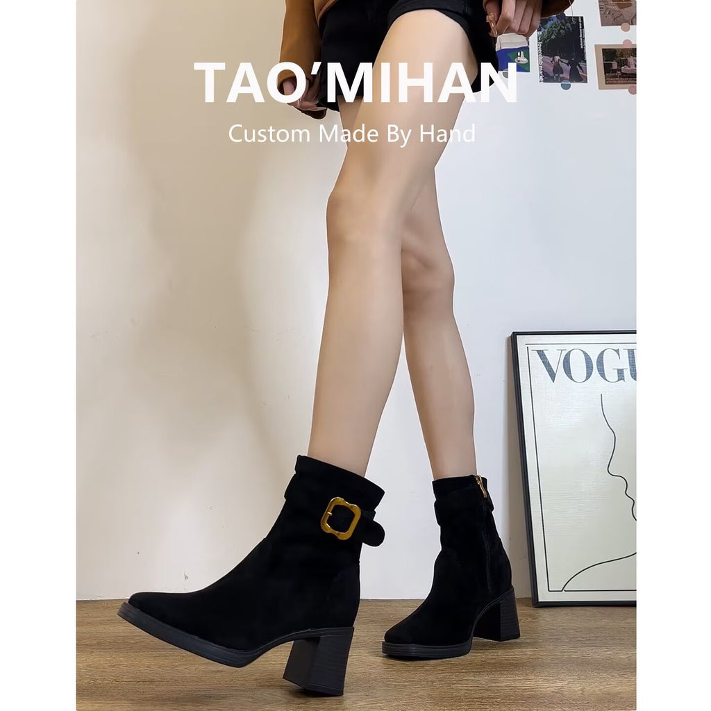 Bottes d'orteil carrées à talons hauts pour femmes