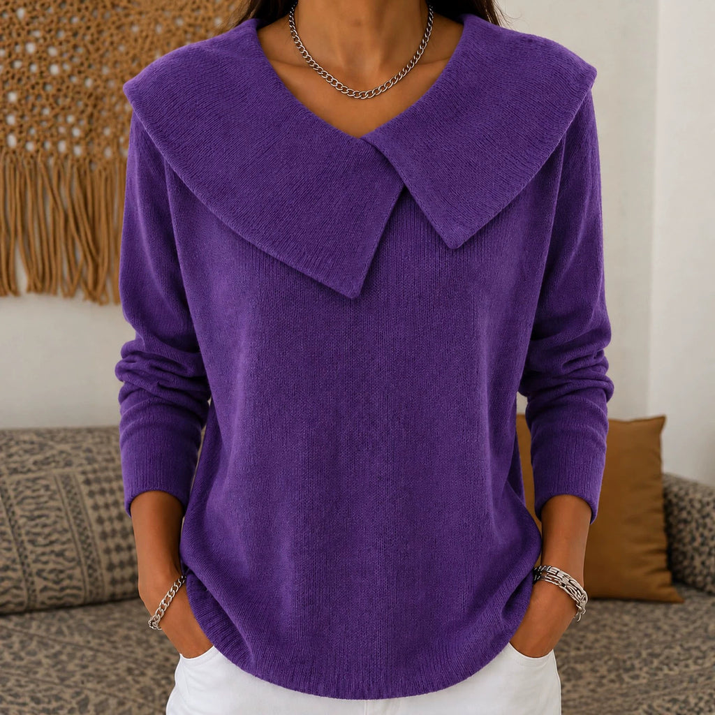 Slim-fit col V Sweater Versatile Solid-color Knit Top