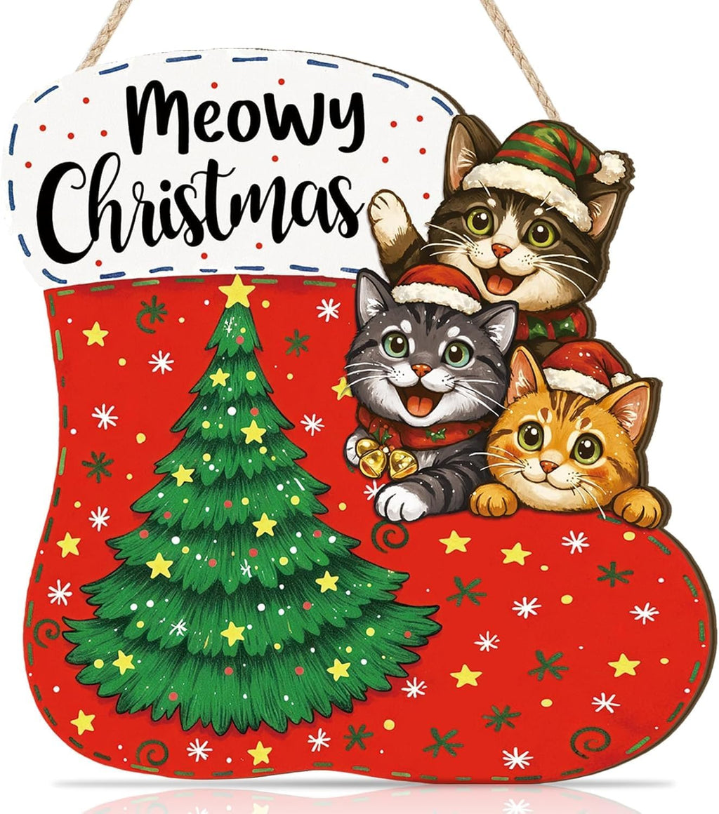 Panneau en bois de Noël Meowy
