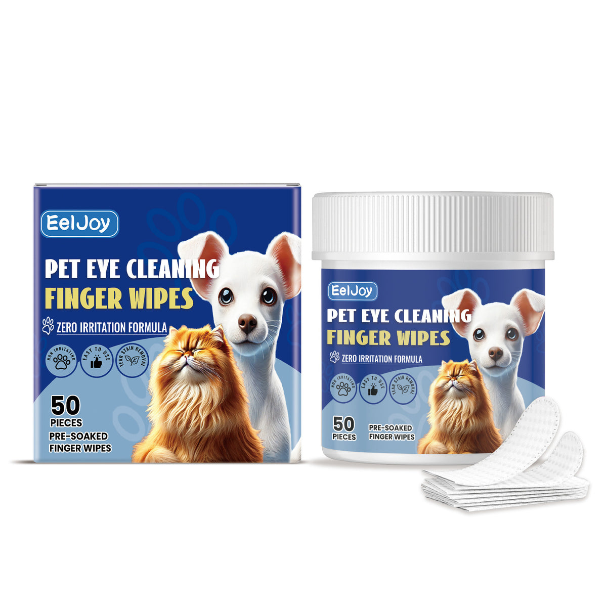 Eeljoy Animaux Nettoyage des yeux Wipes de doigts Chat et chien Taie Nettoyage des yeux