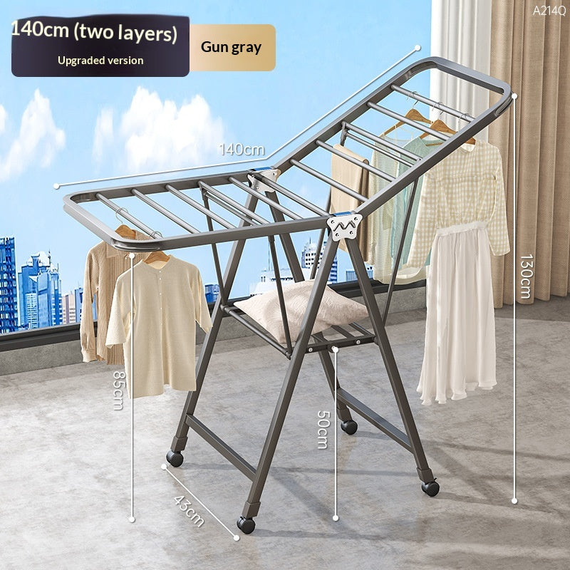 Gun Gray de 1,4 mètre - Séchage d'air double coucheRack de pliage Balcon ménager Movable