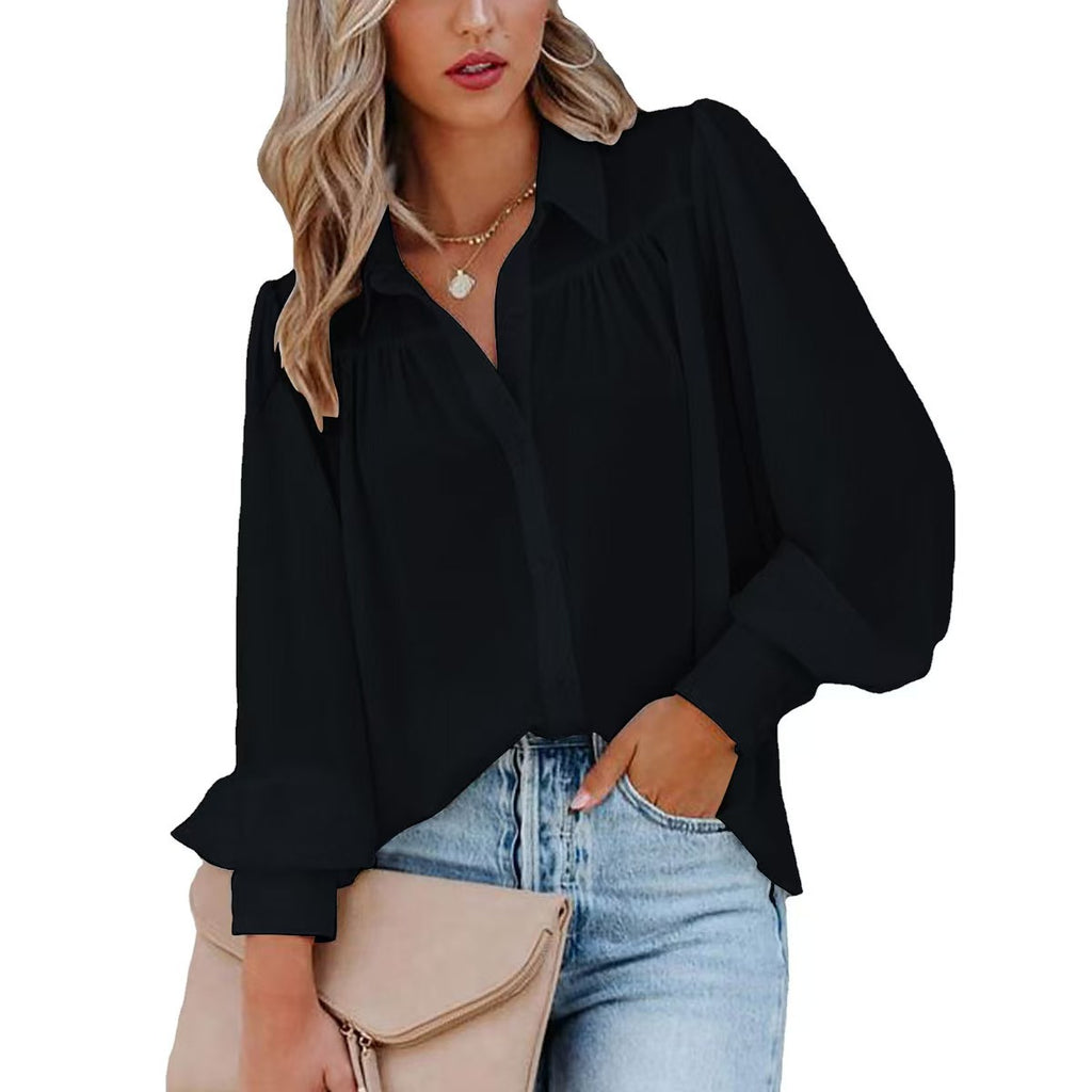 Tie-Up Amazon Manches de lanterne plissées Collier de support de couleur solide