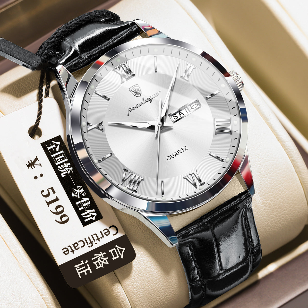 Homme occasionnel lumineux double calendrier montre étanche
