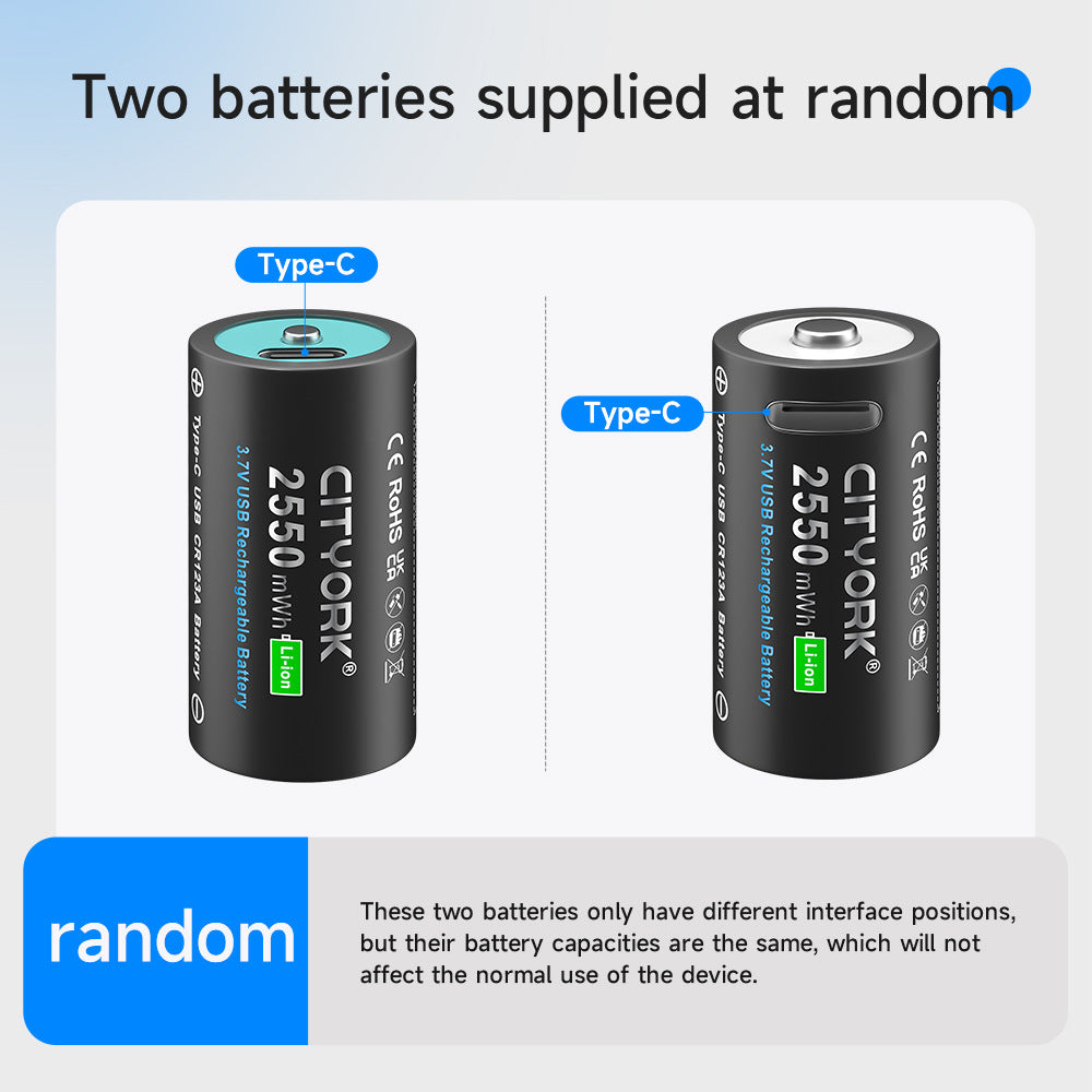 CR123AUSB Grande capacité Type-C 37V Batterie au lithium