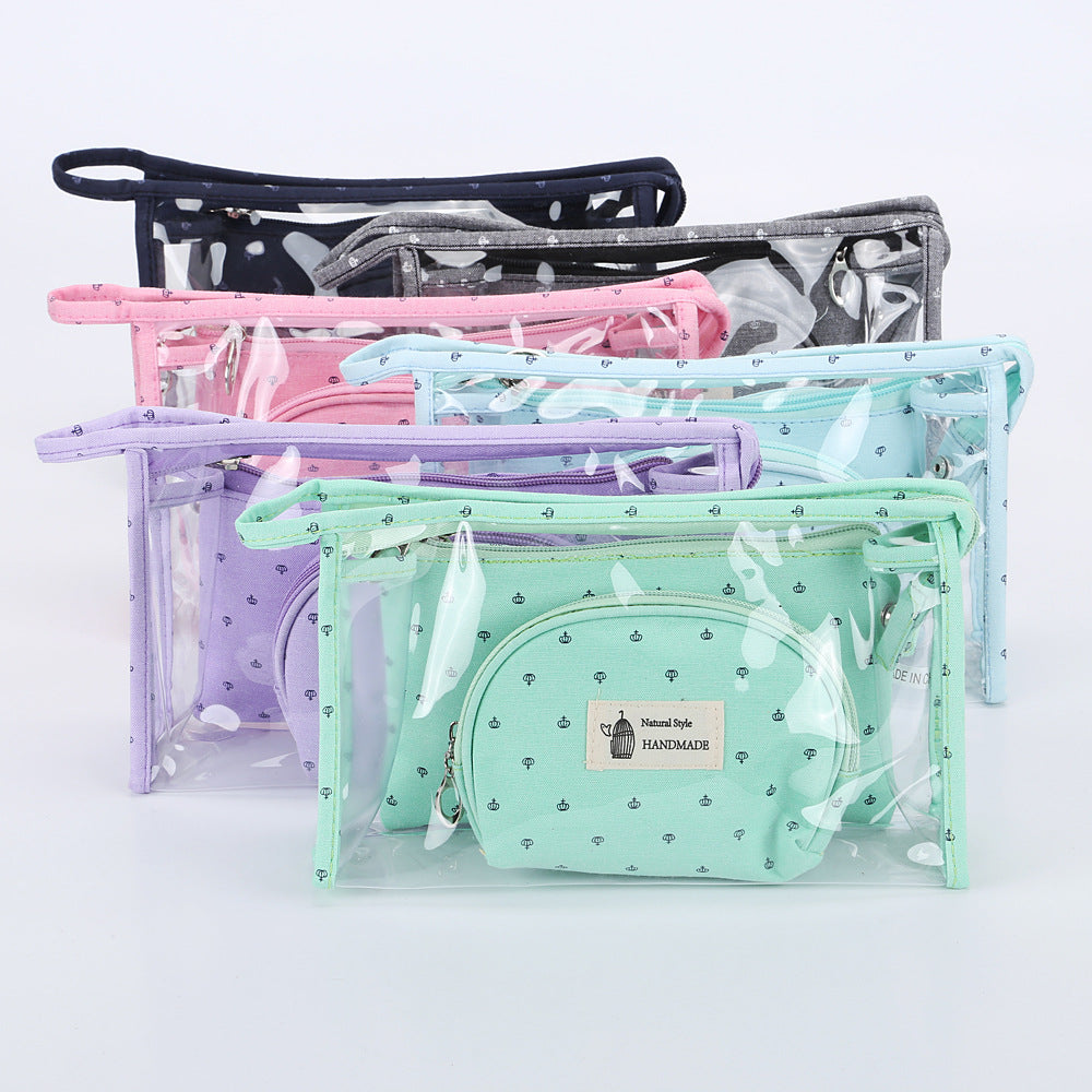 Set transparent de sac de voyage cosmétique trois-pièces