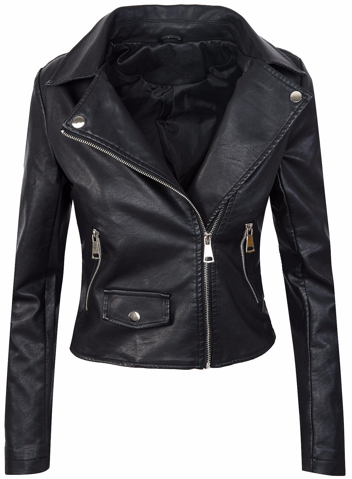 Manteau d'hiver d'automne pour femme Slim PU cuir courte fermeture éclair veste en cuir