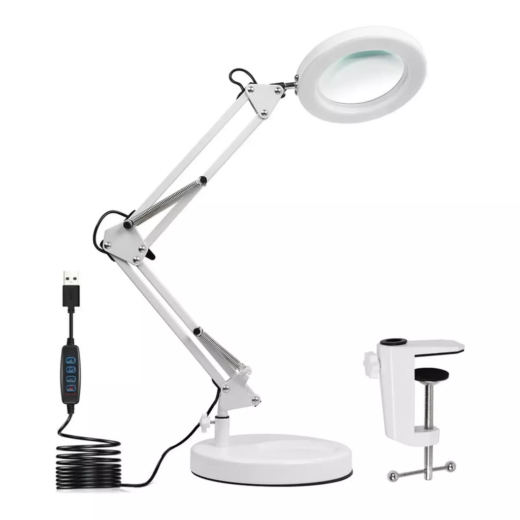 Amplificateur de bureau de verre lampe LED loupe lampe de lecture avec base et pince