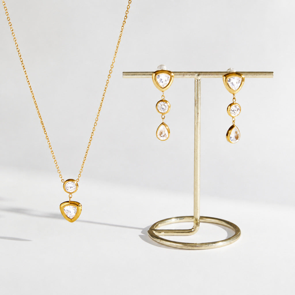 Collier en acier au titane Zircon Et boucles d'oreilles