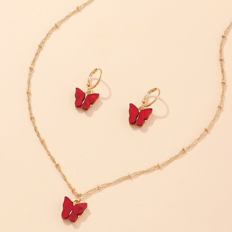 La mode créative résine papillon collier et boucle d'oreille ensemble