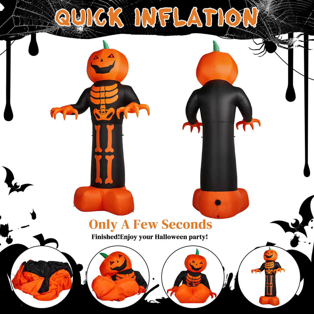 12ft Décor gonflable d'Halloween avec côtes de squelette
