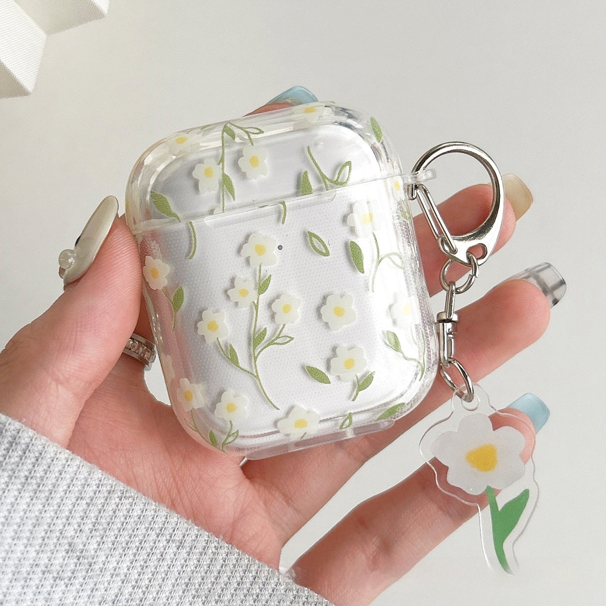 White Floral High-Transparency Protective Case for Bluetooth Headset