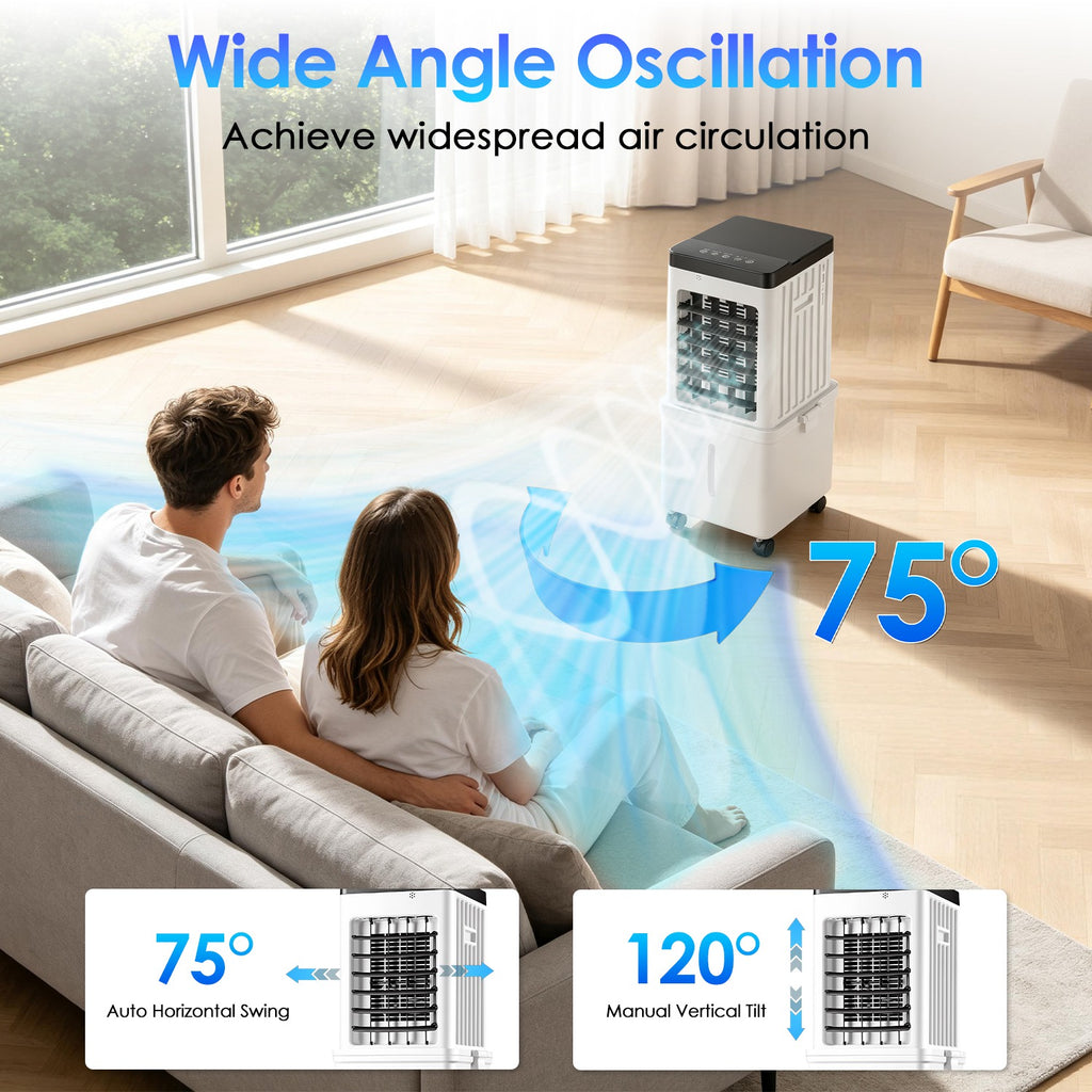 Ventilateur de refroidisseur d'air portable 12L Climatiseur par évaporation avec double touche de réservoir d'eau à 3 vitesses