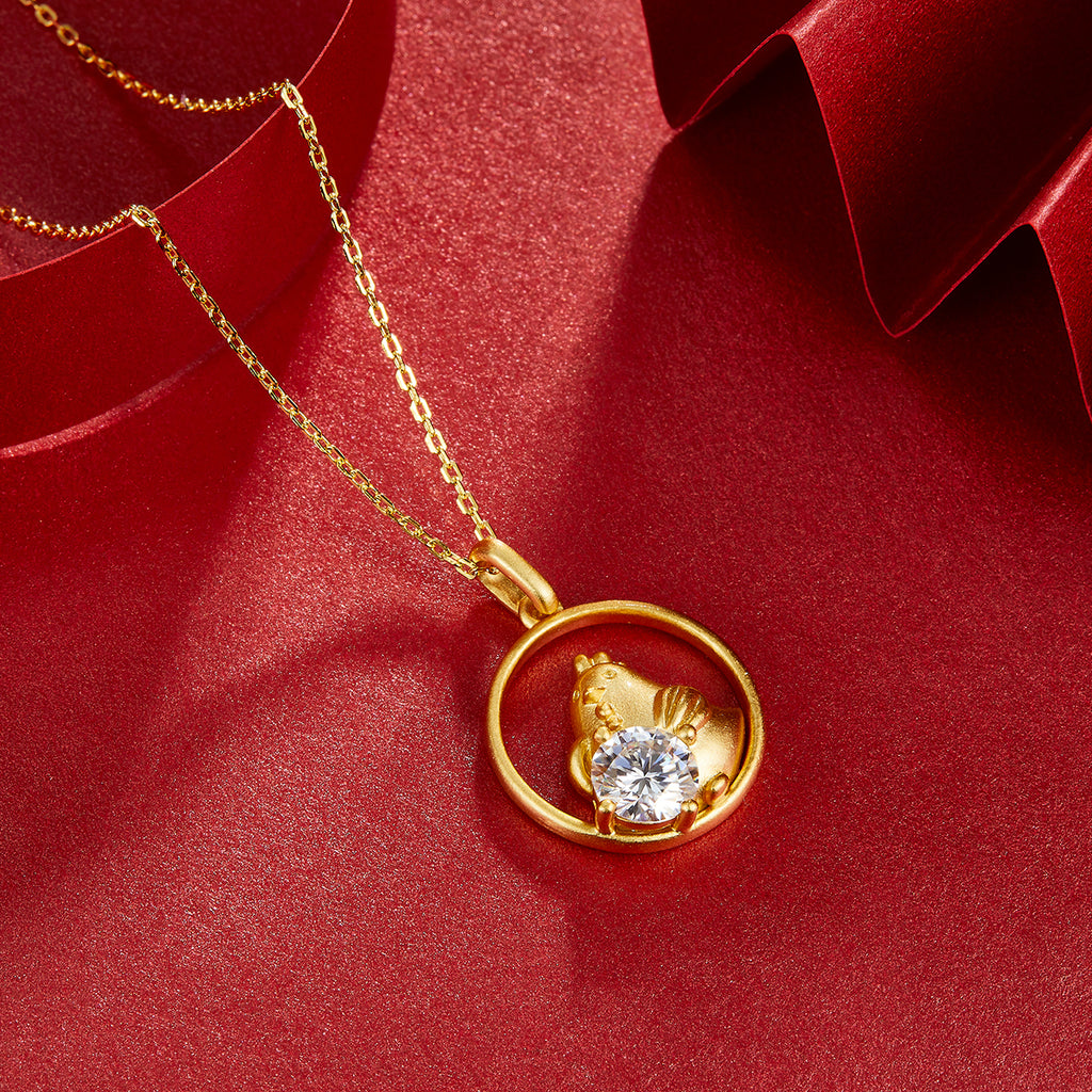 S925 Argent Sterling plaqué or 1ct D Couleur VVS1 Coq Moissanite Collier Zodiaque 4.2g