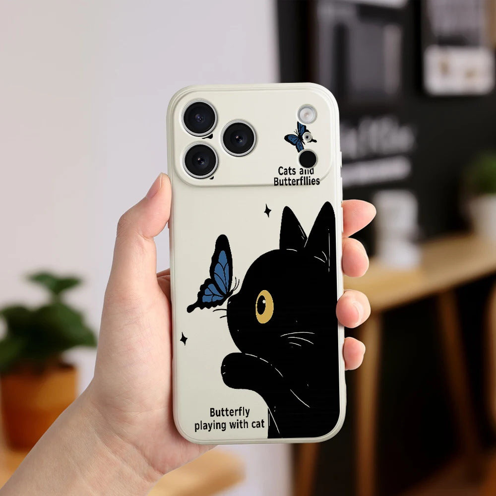 Étui de téléphone tout inclus en silicone papillon et chat