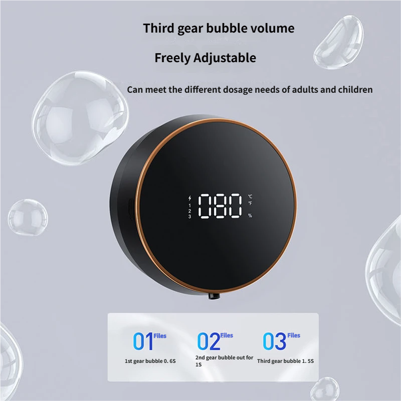 Distributeur de savon de capteur automatique 300ml noir USB rechargeable 180 jours en position debout