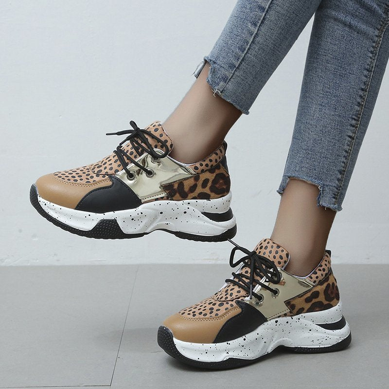 Leopard Imprimer Sneakers Femmes Dentelle vers le haut Marche Running Sports Chaussures