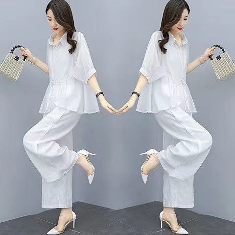 Pantalon à large jambe Casual Chic Plus de taille Linge de maison avec un drap d'écoulement