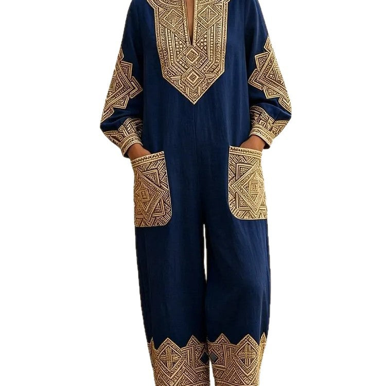 Robe de saut à manches longues en V-Neck imprimée pour femmes