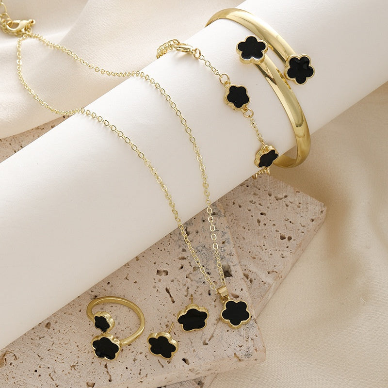 Parthenocisus Bijoux d'herbe costume simple huile goutte Lucky Flower Collier ensemble de 5 pièces